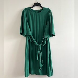 Ann Taylor Dress Green Midi Tie Bell Sleeve Womens 14 Office Special Occasion